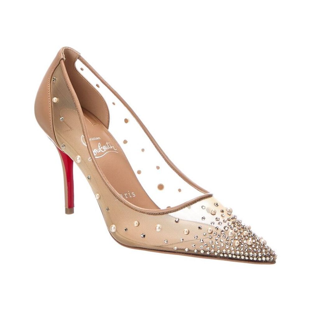 Christian Louboutin Mizz Z Degrastrass 90 Mesh & Leather Pump, Beige